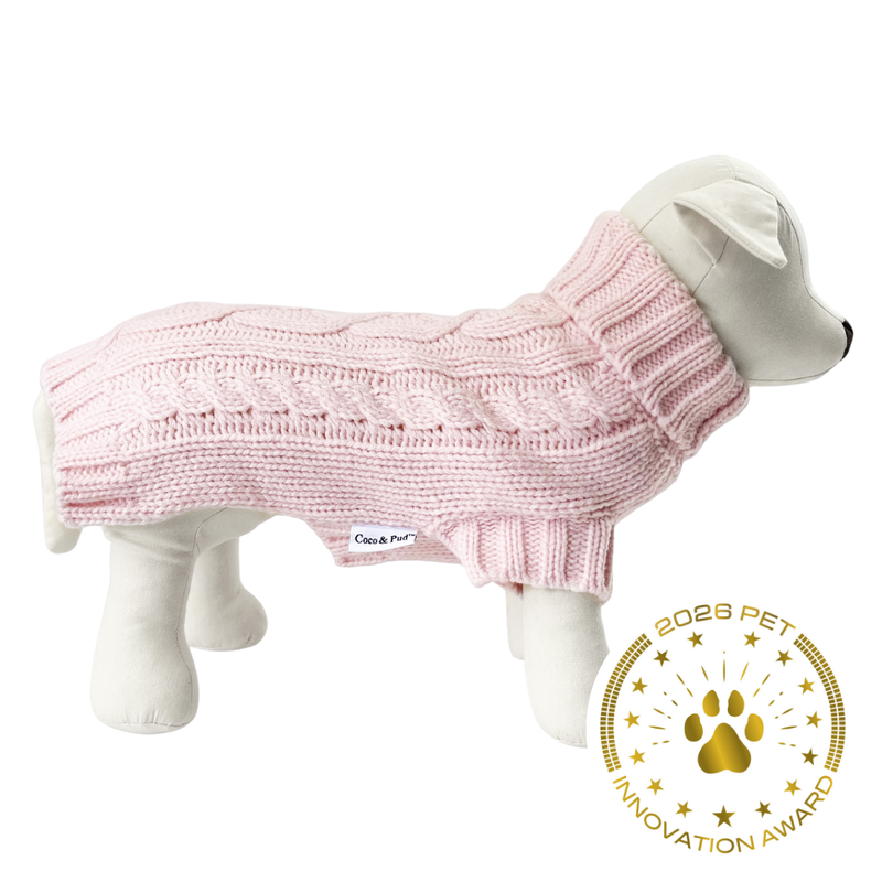 Coco & Pud Blush Pink Coco Cable wool dog jumper