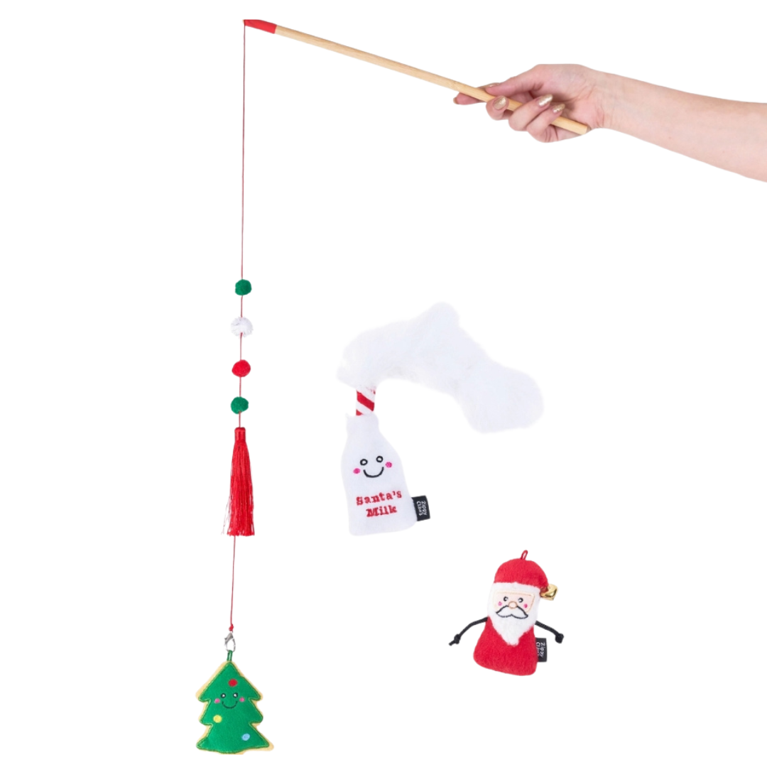 Zippyclaws Holiday Zippystick - Santa with Cookies & Milk Christmas Cat Toy