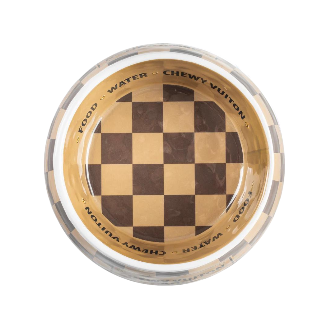 Checker Chewy Vuiton Dog Bowl - 3 Sizes