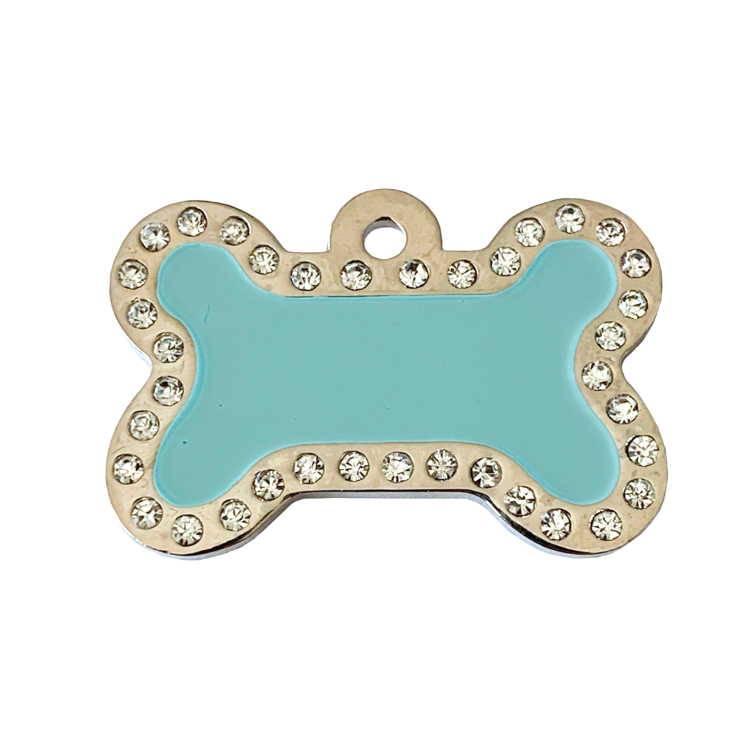 COco & Pud Crystal Bone Id Tag Silver Aqua